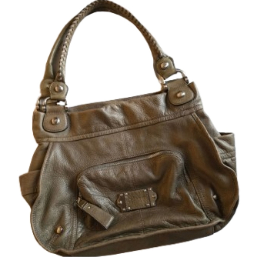 B. Makowsky Military Green Large  Leather Shoulder Bag